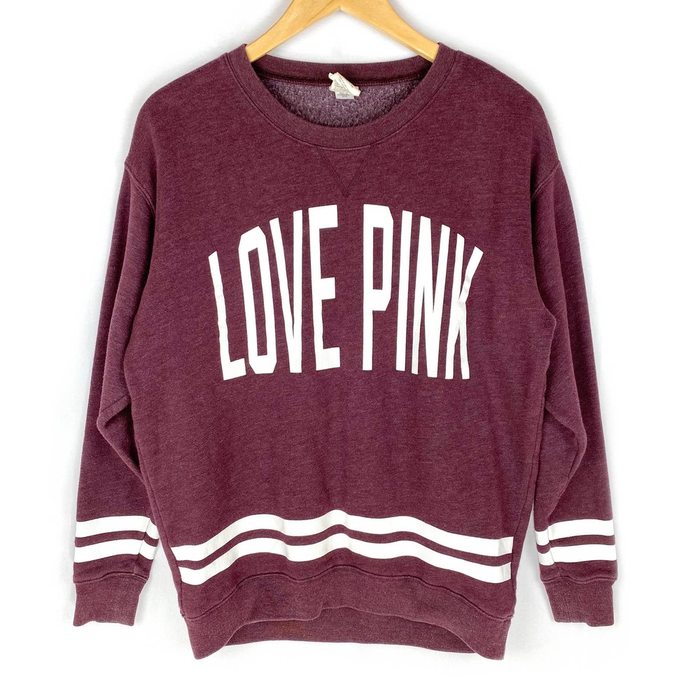 Victoria's Secret Love Pink Sweatshirt Burgundy Purple Pullover Fleece XS